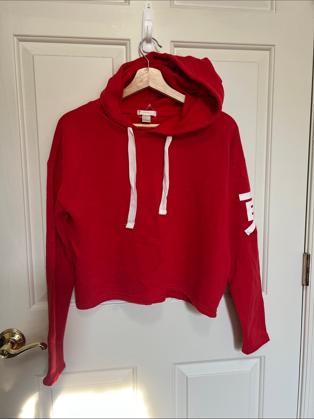 Forever 21 Red Cropped Hoodie with White Drawstrings